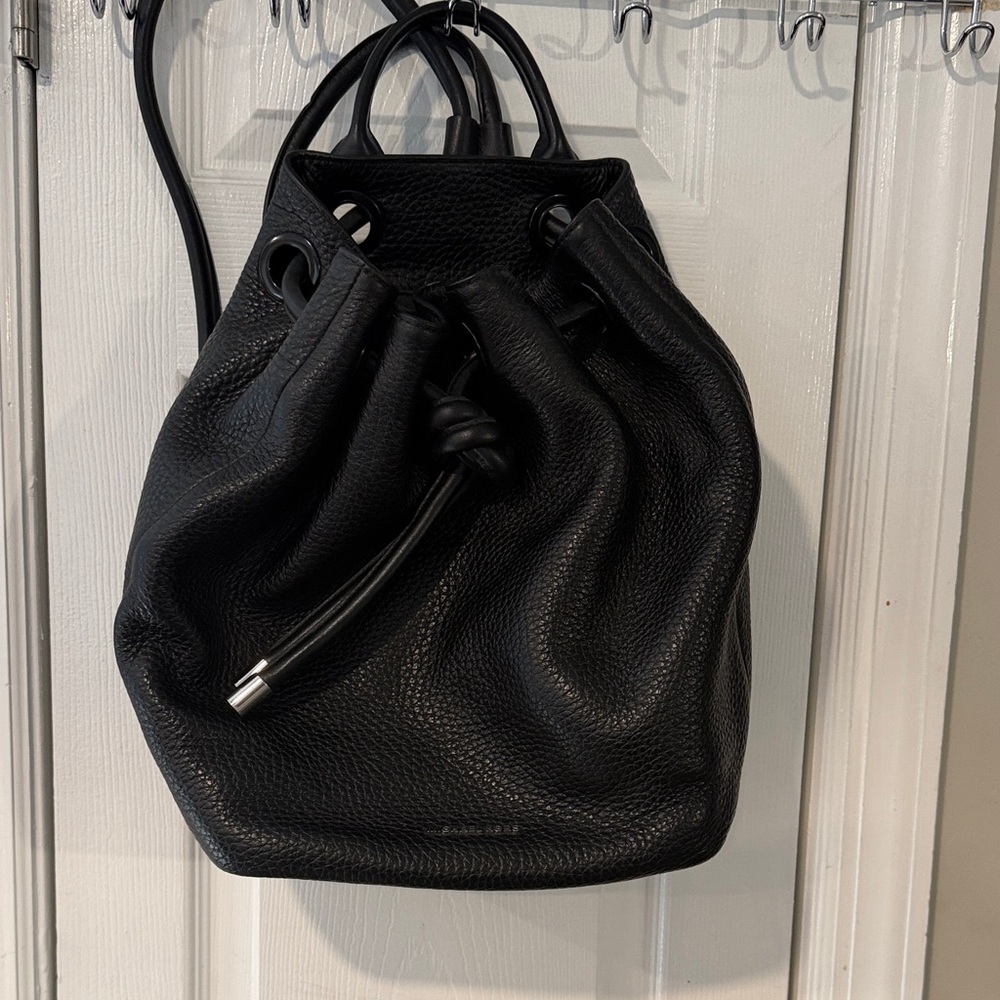 Michael Kors Black Dalia Pebbled Leather Drawstring Backpack